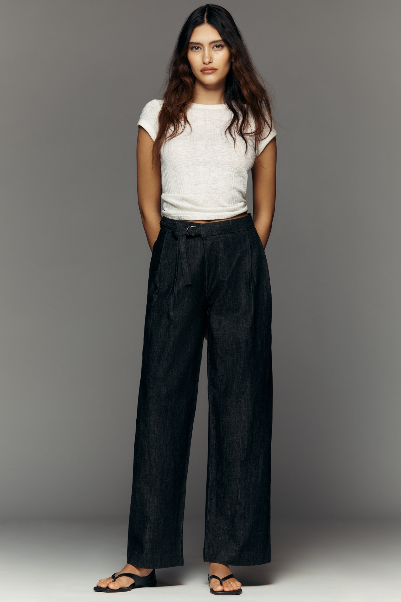 Maeve Belted Pleated High-Rise Wide-Leg Jeans