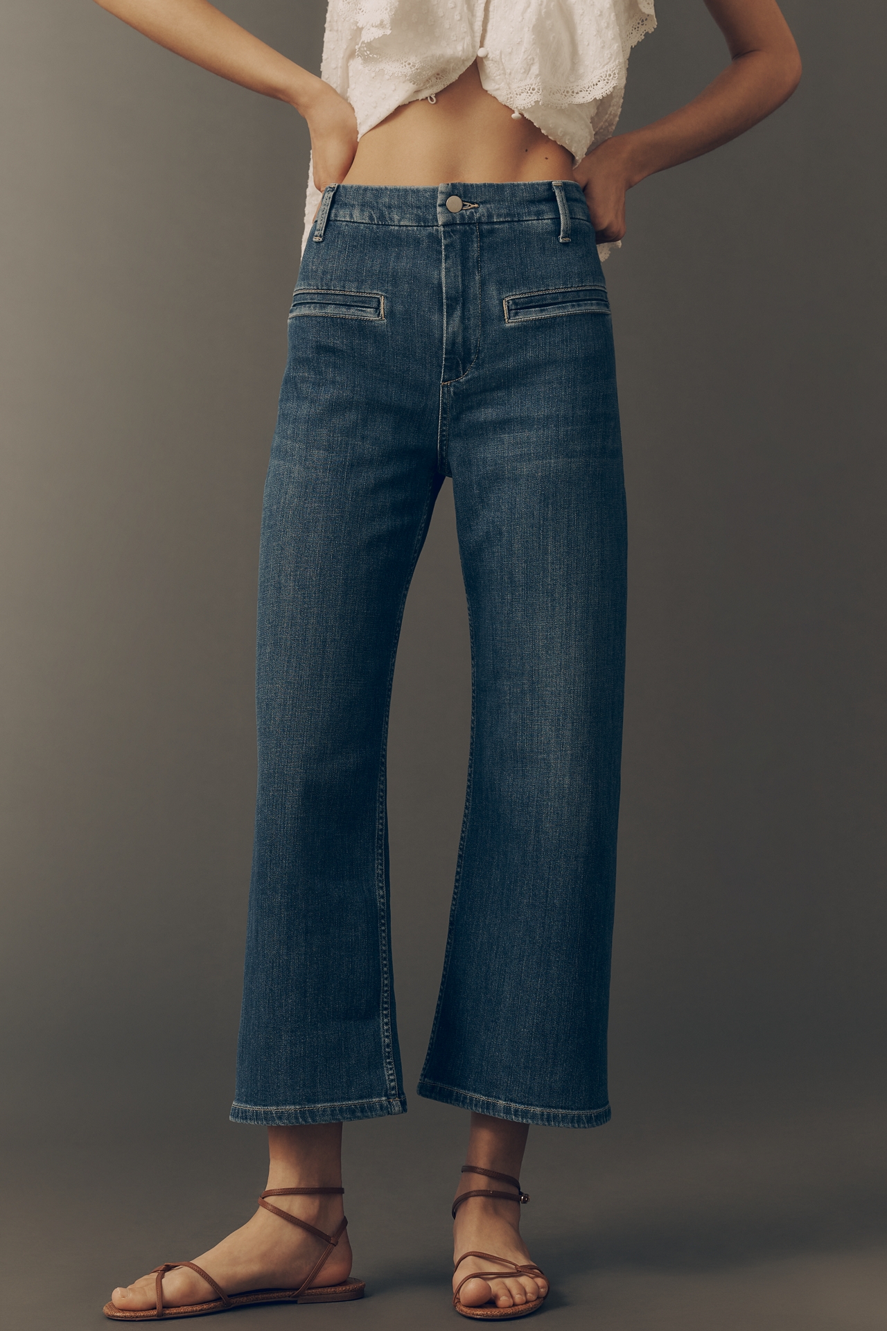 Maeve Welt Pocket High-Rise Crop Wide-Leg Jeans