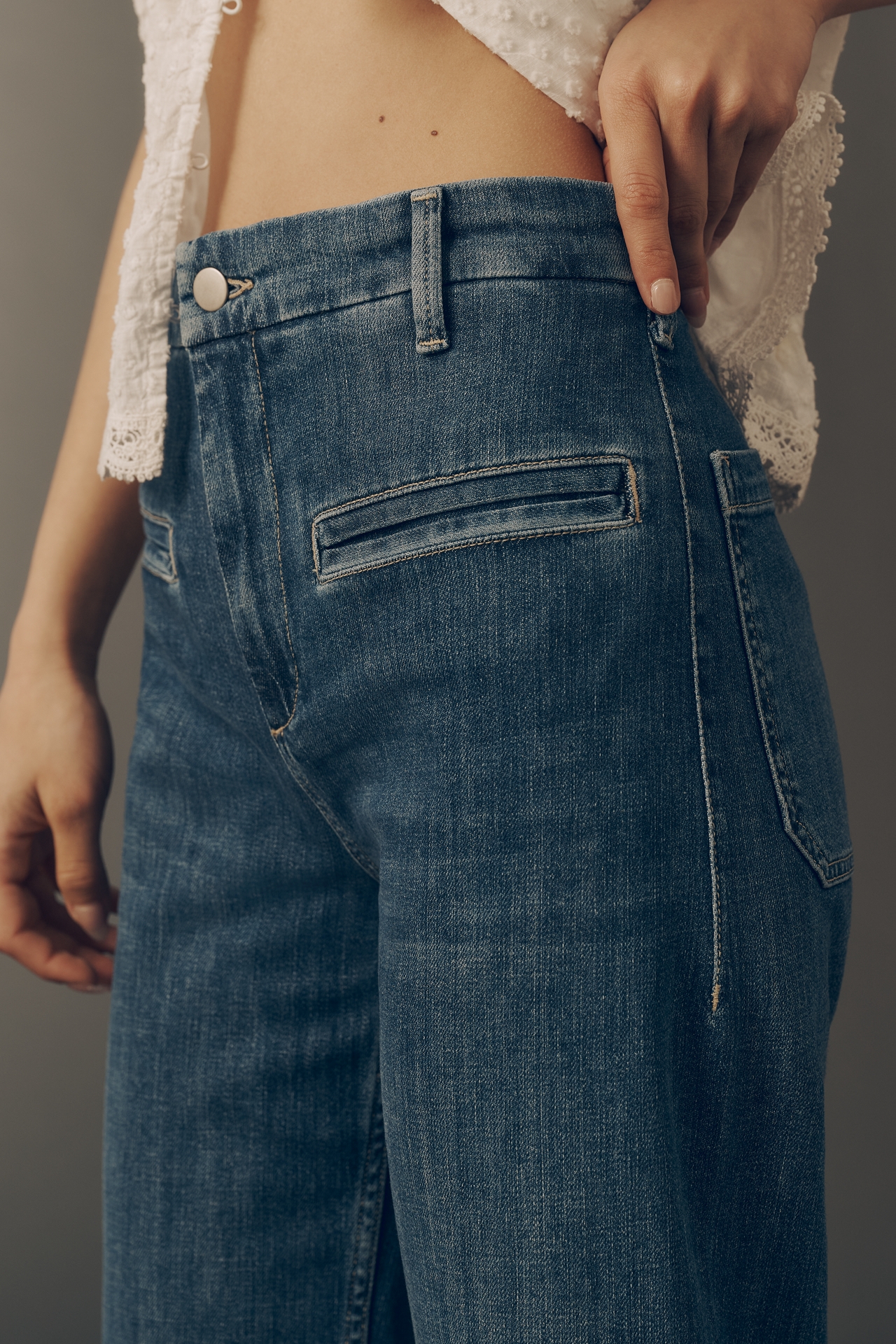Maeve Welt Pocket High-Rise Crop Wide-Leg Jeans
