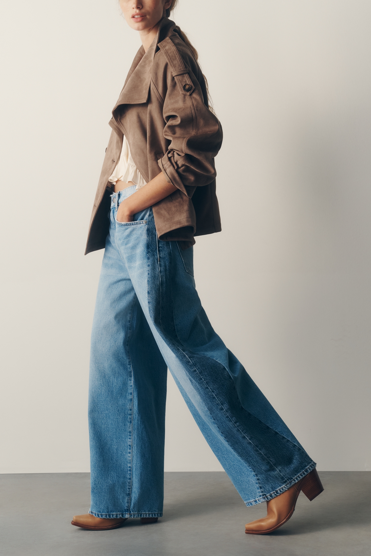 Pilcro Two-Tone High-Rise Wide-Leg Jeans