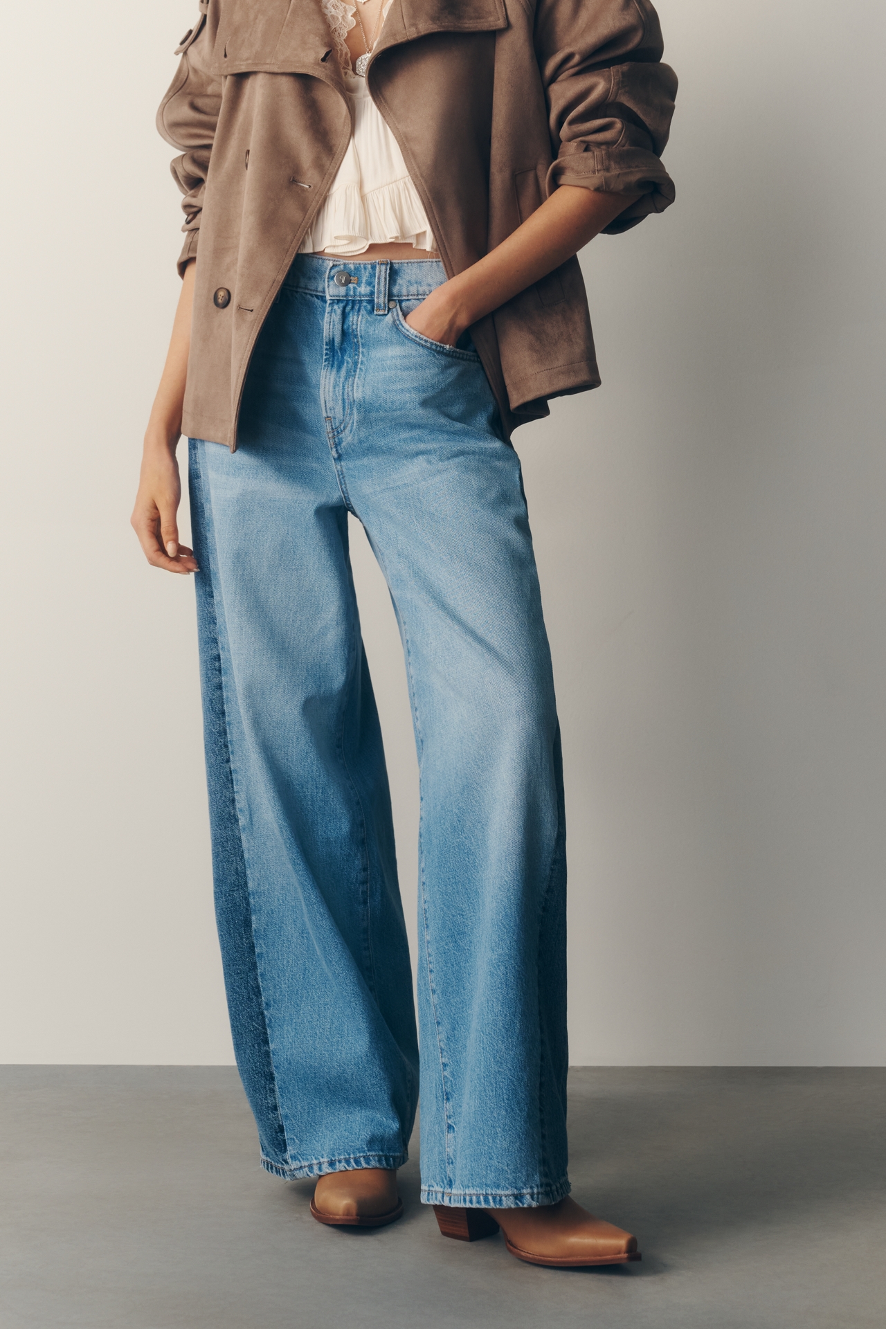 Pilcro Two-Tone High-Rise Wide-Leg Jeans