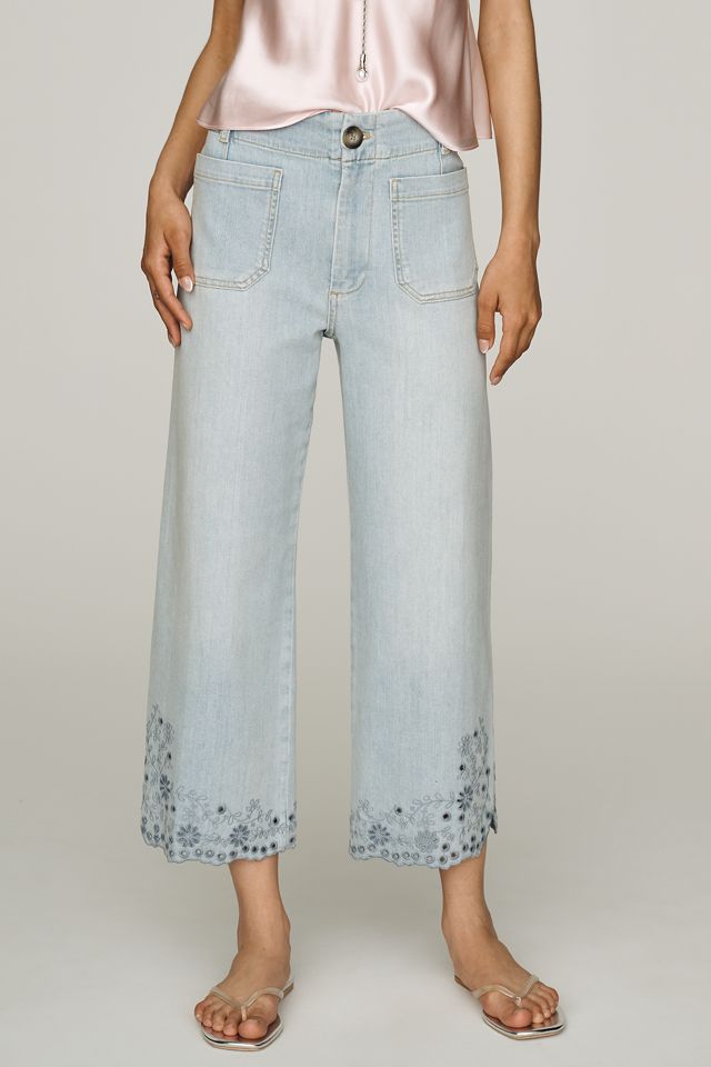 Maeve Colette Eyelet High-Rise Wide-Leg Cropped Jeans #1