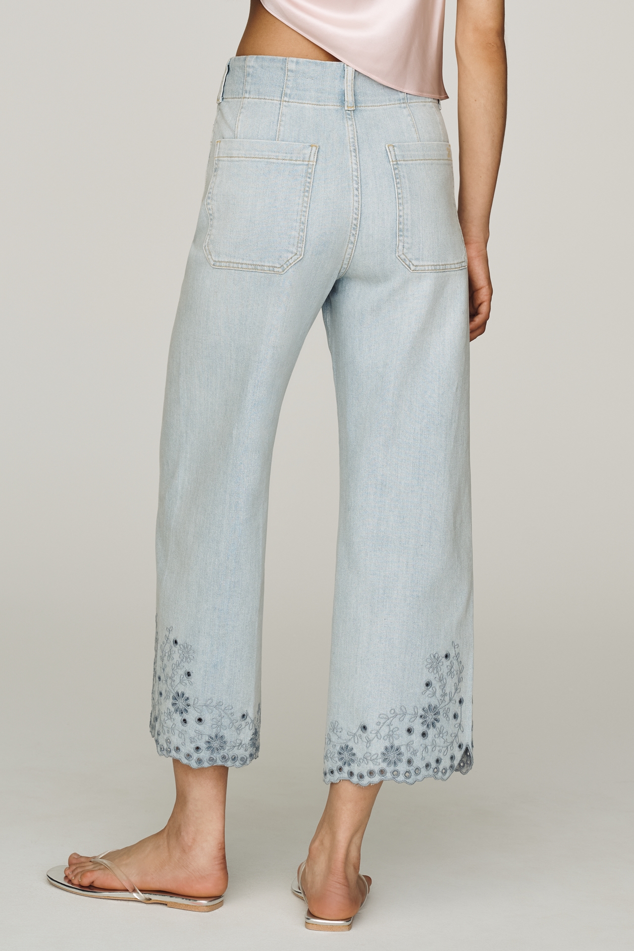Colette Eyelet Crop Wide-Leg Jeans by Maeve