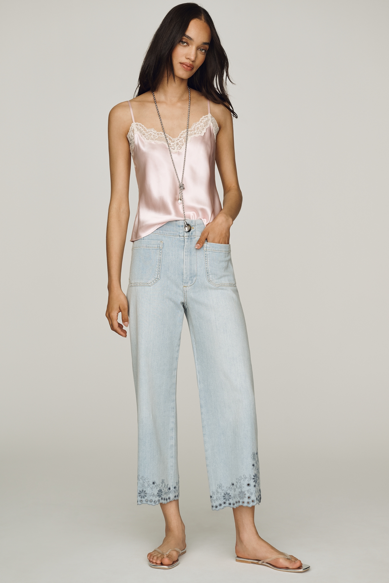 Colette Eyelet Crop Wide-Leg Jeans by Maeve