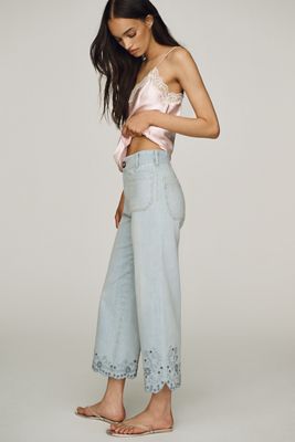 Maeve Colette Eyelet High-Rise Wide-Leg Cropped Jeans