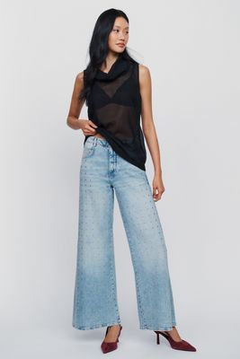 Pilcro Adi High-Rise Wide-Leg Studded Jeans