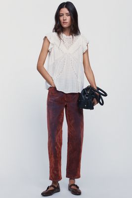 Pilcro Jules High Rise Relaxed Tapered Velvet Jeans