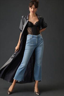 Citizen Of Humanity Isola High Waist Fray Hem Crop Bootcut Jeans In Blue