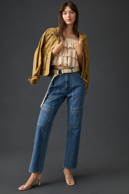 Agolde Cooper Straight Denim Cargo Jeans In Blue