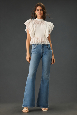 Citizen Of Humanity Isola Cropped Bootcut Jeans With Raw Hem In Blue