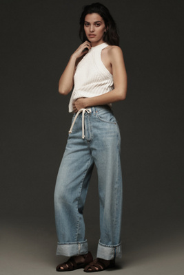 Citizens Of Humanity Brynn Drawstring Rigid Low-rise Wide-leg Jeans In Blue