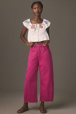 Shop Citizens Of Humanity Ayla Crop High-rise Wide-leg Jeans In Pink