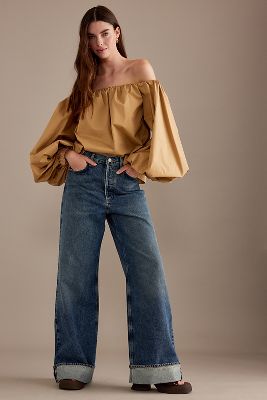 Shop Agolde Dame High-rise Wide-leg Jeans In Blue