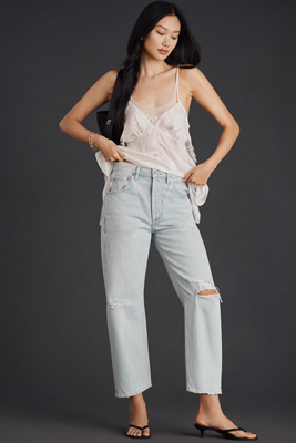 Citizen Of Humanity Dahlia Bow-leg Baby Roll High-rise Relaxed Jeans In Blue