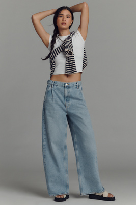 Agolde Darsha Pleated High-rise Barrel Trouser Jeans In Blue