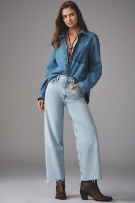 Agolde Ren Distressed Wide-leg Jeans In Blue