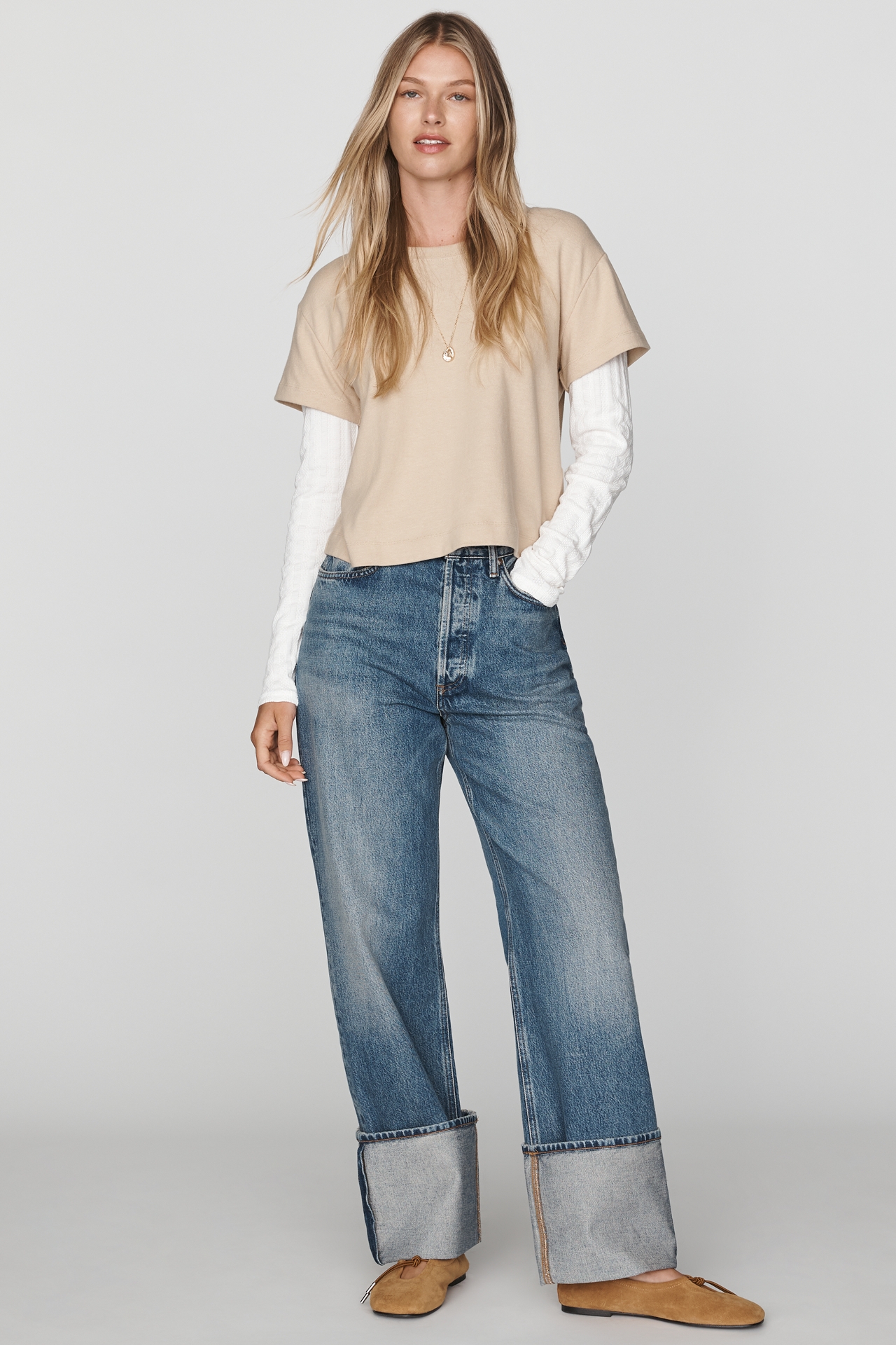 AGOLDE Big Cuff High-Rise Wide-Leg Jeans