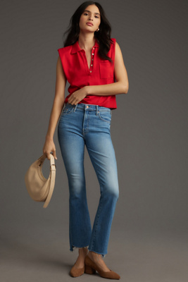 Mother The Insider Crop Step Fray Jeans In Blue