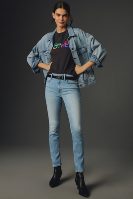 Mother Mid-rise Dazzler Ankle Fray New Sheriff In Town Straight Jean In Blue