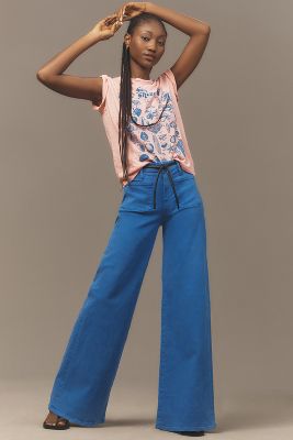 Mother The Patch Pocket Undercover Sneak Wide-leg Jeans In Blue