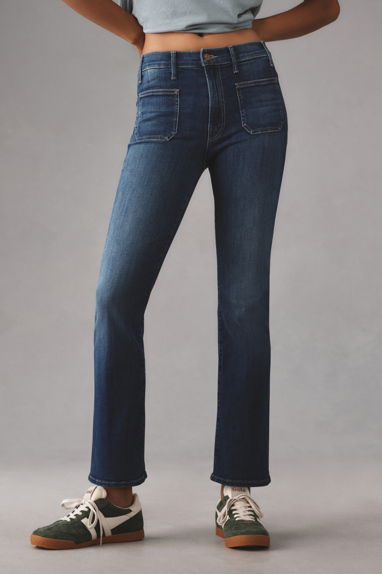 MOTHER Patch Pocket Insider Mid-Rise Crop Flare Jeans