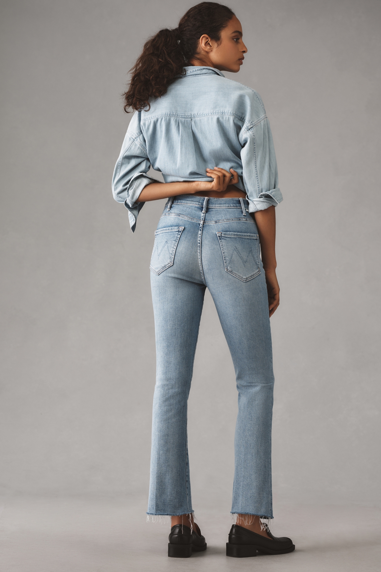 MOTHER Hustler Ankle Fray High-Rise Crop Flare Jeans