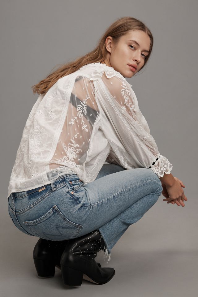MOTHER The Insider Mid-Rise Flood Fray Jeans #4