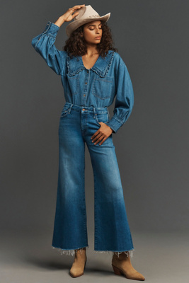 Mother The Lil Roller Fray Petite Jeans In Blue