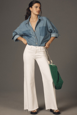 Mother The Lil Patch Pocket Undercover Sneak Wide Leg Jeans In White