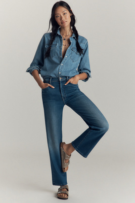 Shop Mother The Rambler Zip Flood High-rise Wide-leg Jeans