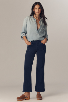 Mother The Bookie Flood Corduroy High-rise Bootcut Jeans In Blue
