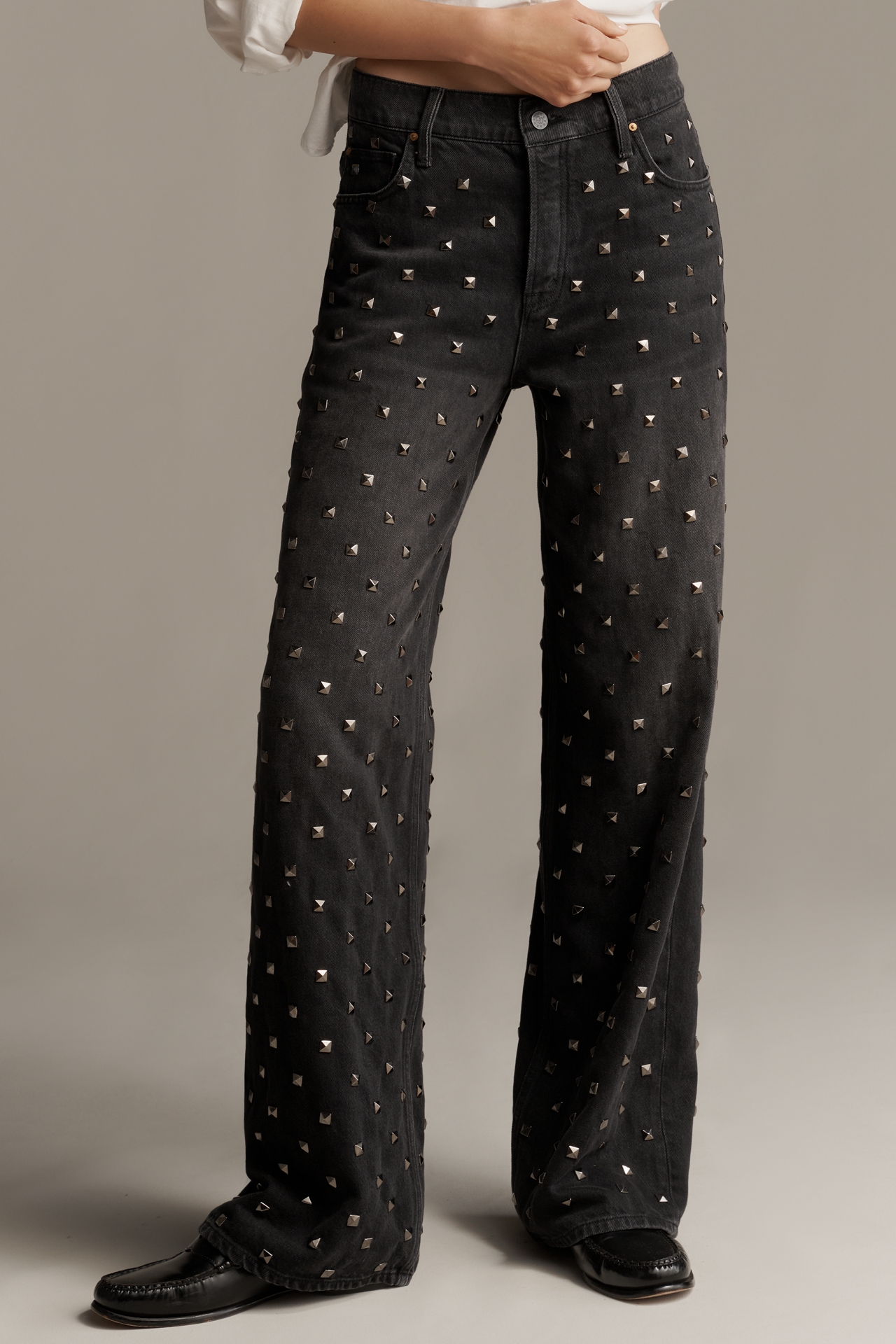 MOTHER The Studded Smoothie Sneak Mid-Rise Straight Jeans