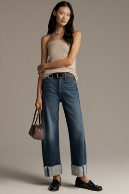 Mother The Half Pipe Half Pipe Ankle Cuffed Fray Jeans In Blue