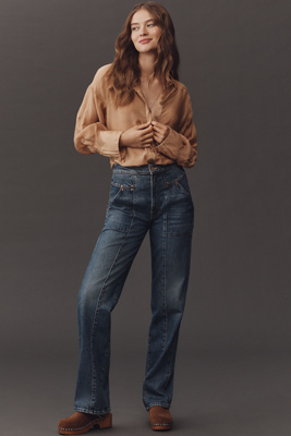 Mother The Riveter Rambler Zip Sneak High-rise Straight Jeans In Blue