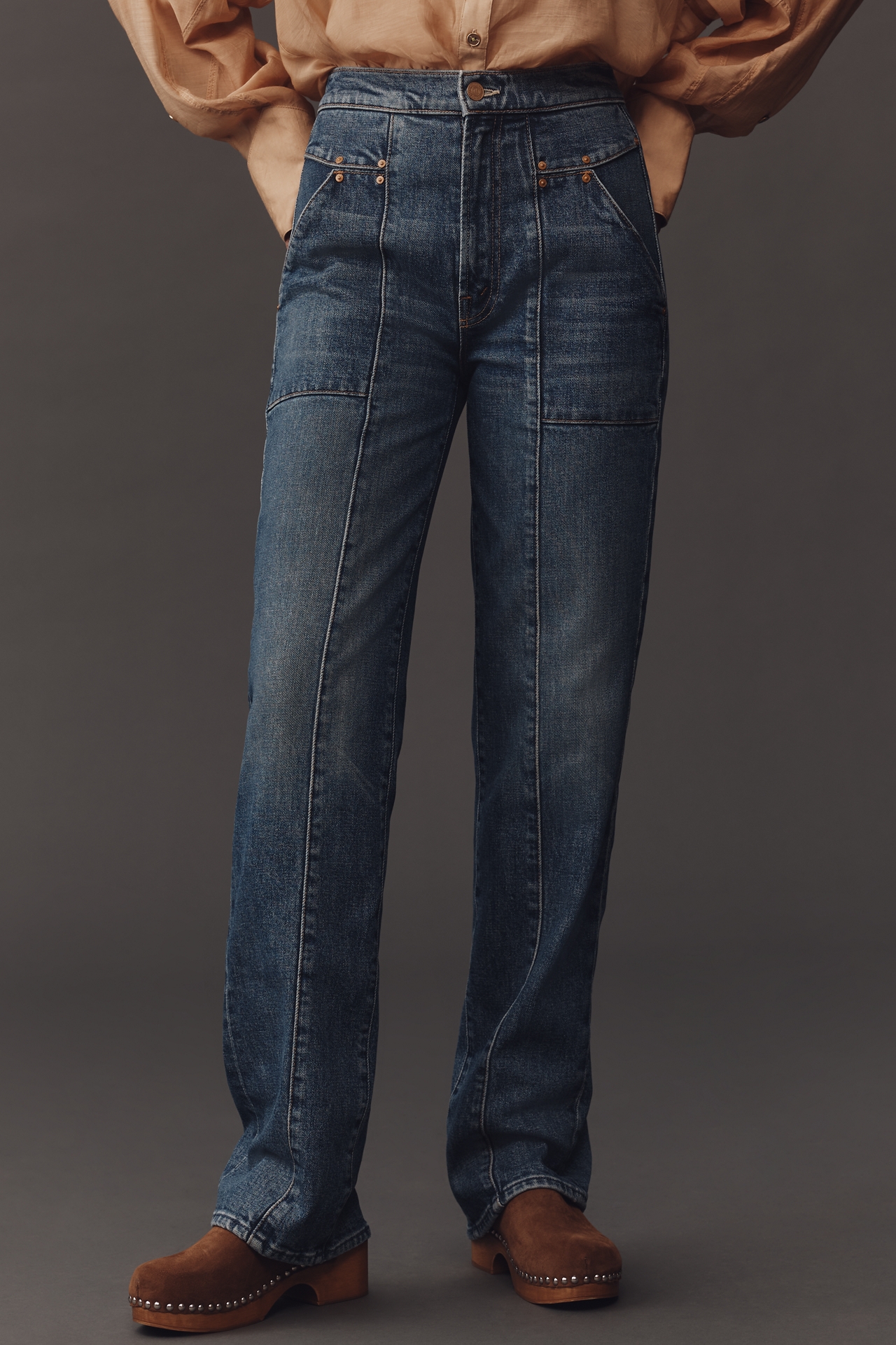 MOTHER The Riveter Rambler Zip Sneak High-Rise Straight Jeans