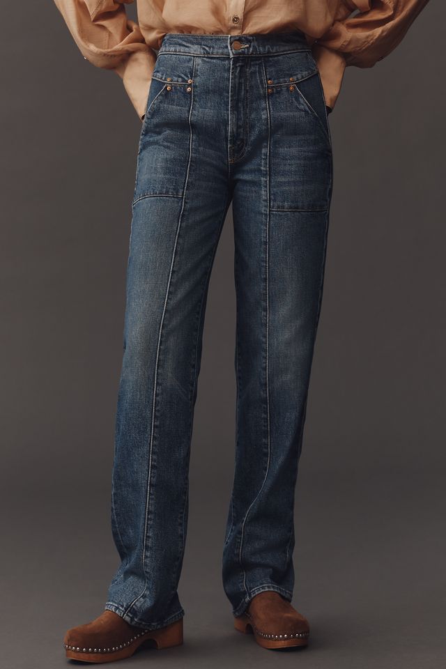MOTHER The Riveter Rambler Zip Sneak High-Rise Straight Jeans #1