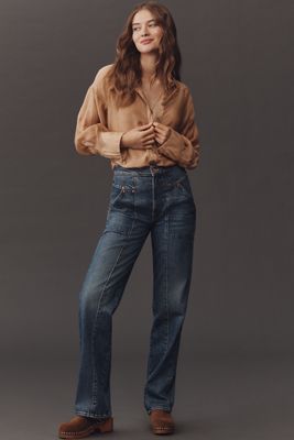MOTHER The Riveter Rambler Zip Sneak High-Rise Straight Jeans