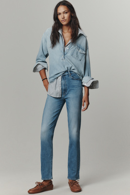 Mother The Dazzler Flood Mid-rise Straight-leg Jeans In Blue