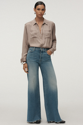Mother The Tomcat Swisher Sneak High-rise Wide-leg Jeans In Blue