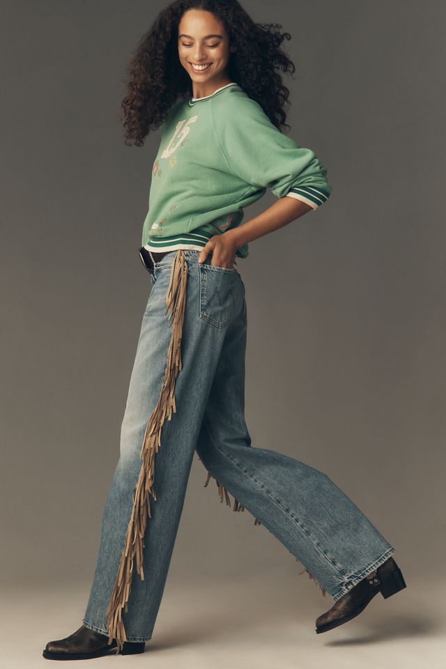 MOTHER Fringe Half Pipe Button Sneak High-Rise Wide-Leg Jeans #2