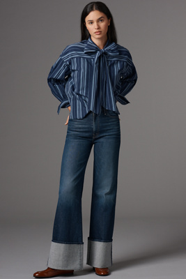 Mother Hustler Roller Sneak High-rise Wide-leg Jeans In Blue