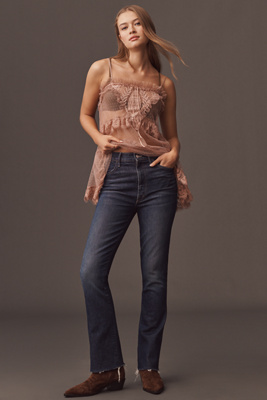 Mother Hustler Flood High-rise Ankle Jeans In Blue