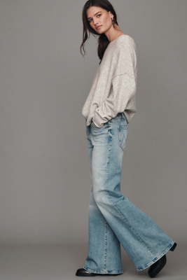 Mother The Hustler Roller Sneak High-rise Wide-leg Jeans In Blue