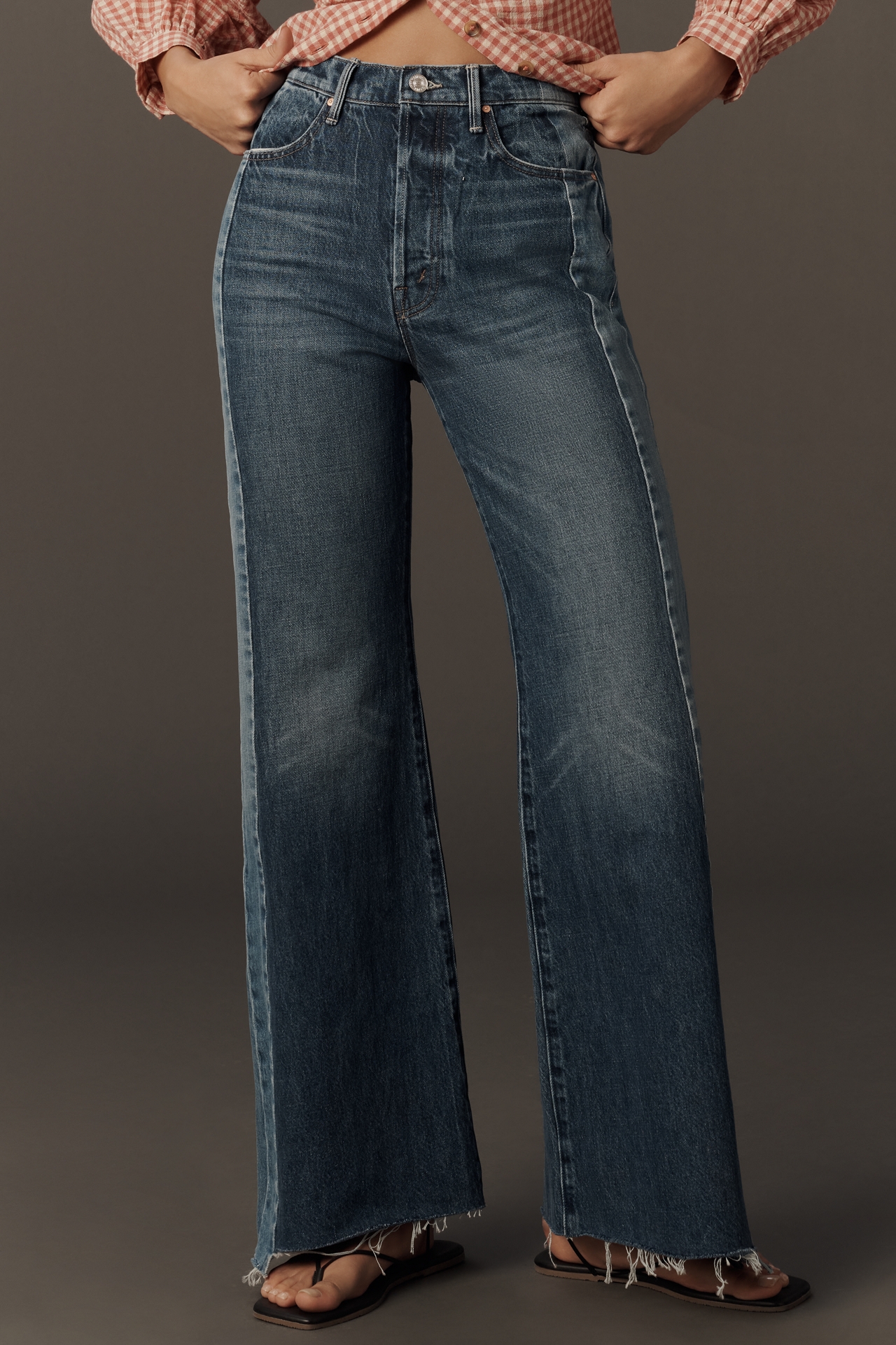 MOTHER The Tux Sidestepper Sneak Fray High-Rise Wide-Leg Jeans