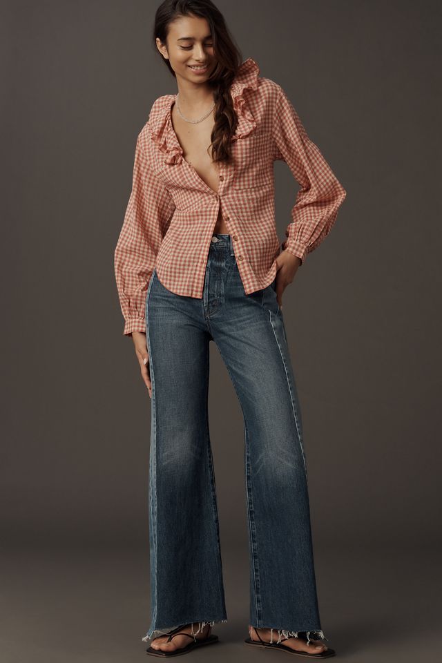 MOTHER The Tux Sidestepper Sneak Fray High-Rise Wide-Leg Jeans