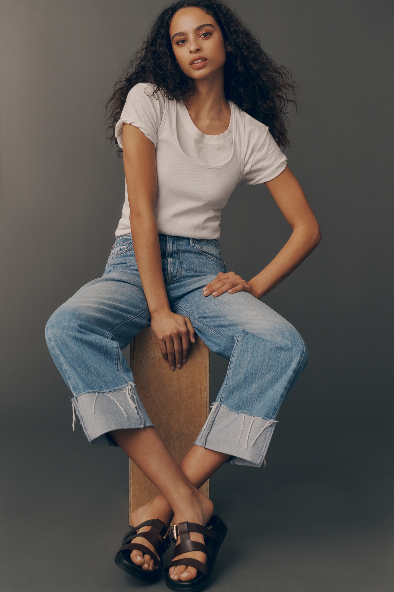 MOTHER Half-Pipe Ankle High-Rise Cuffed Tapered Jeans