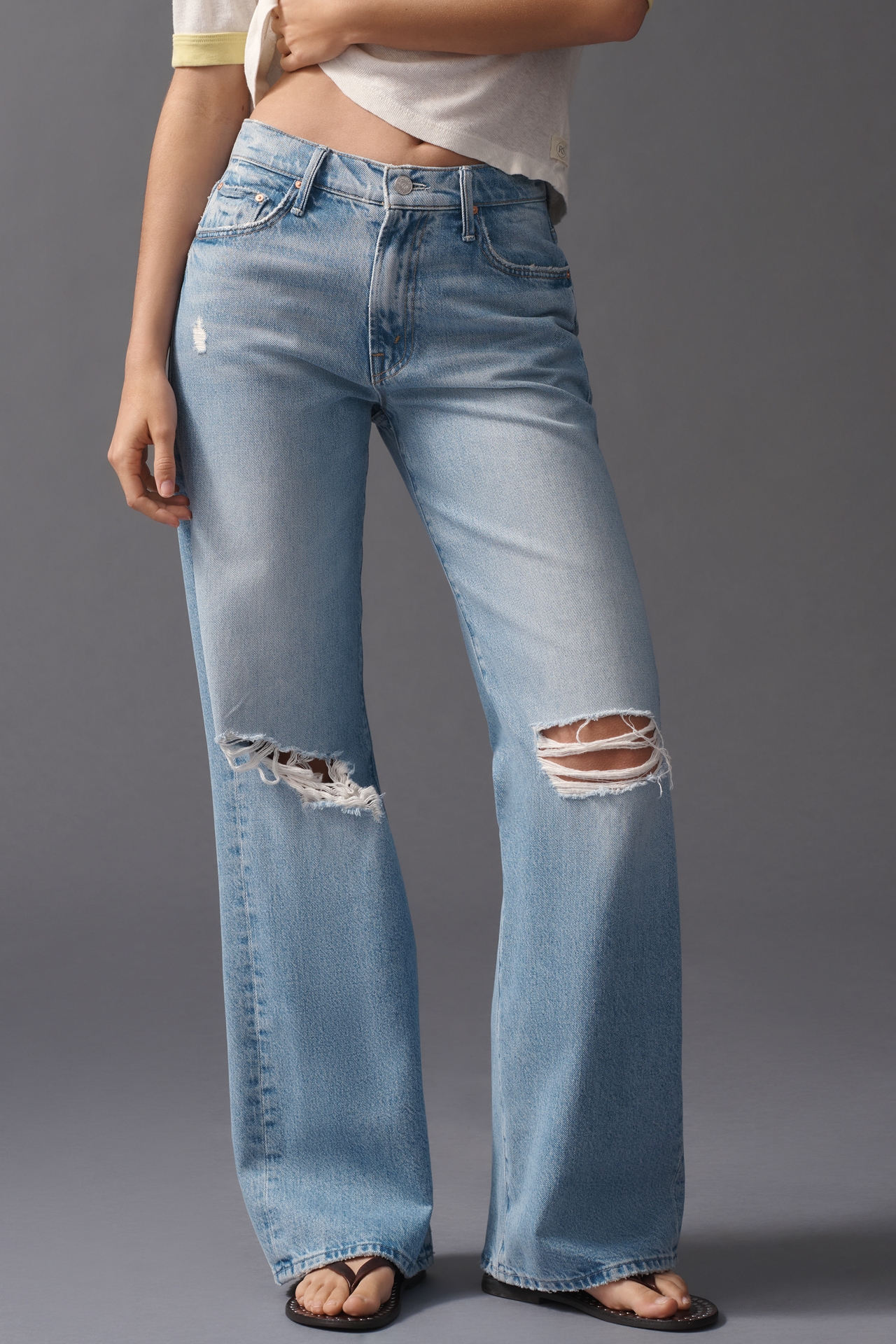 MOTHER The Maven Sneak Mid Rise Wide Leg Jeans
