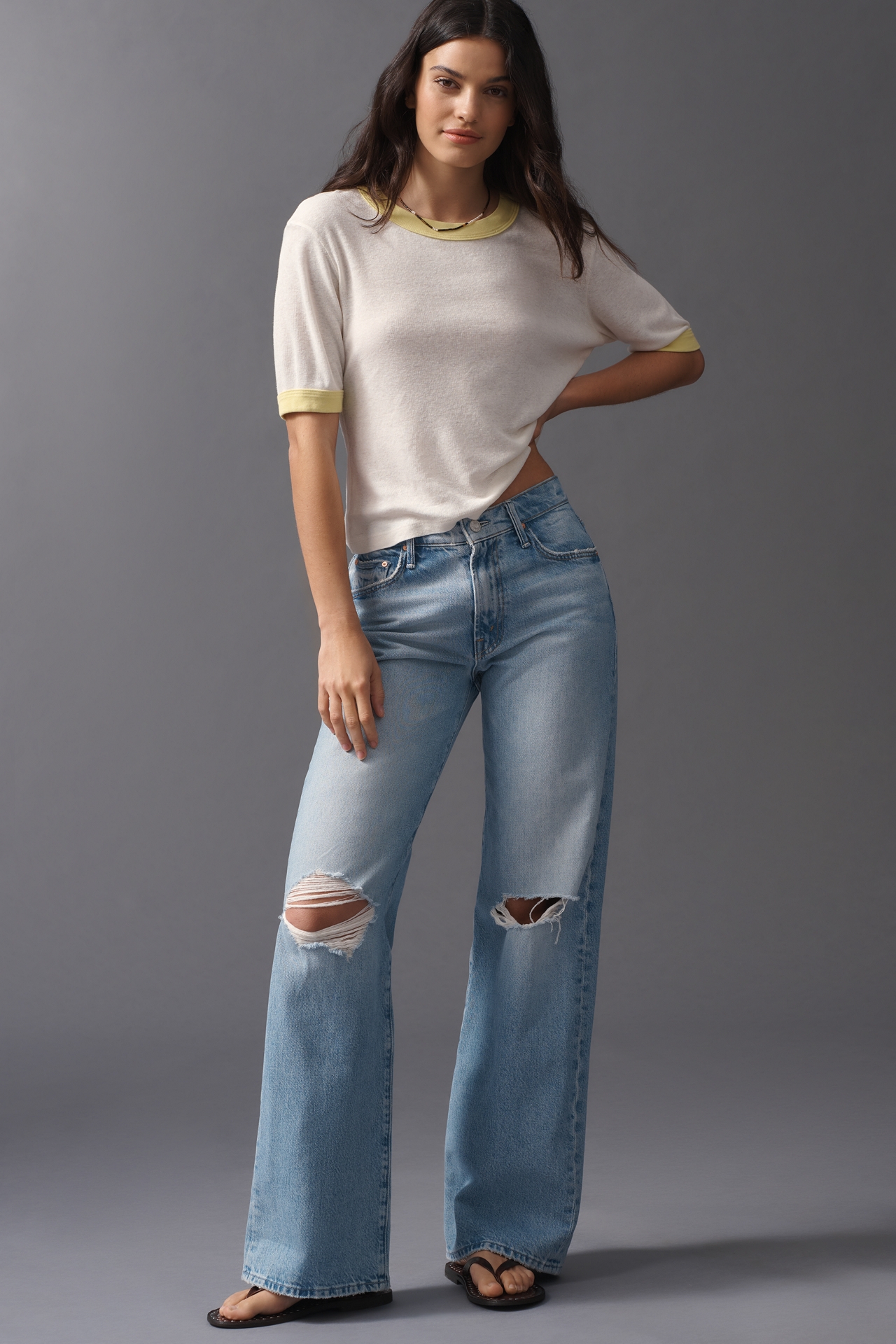 MOTHER The Maven Sneak Mid Rise Wide Leg Jeans