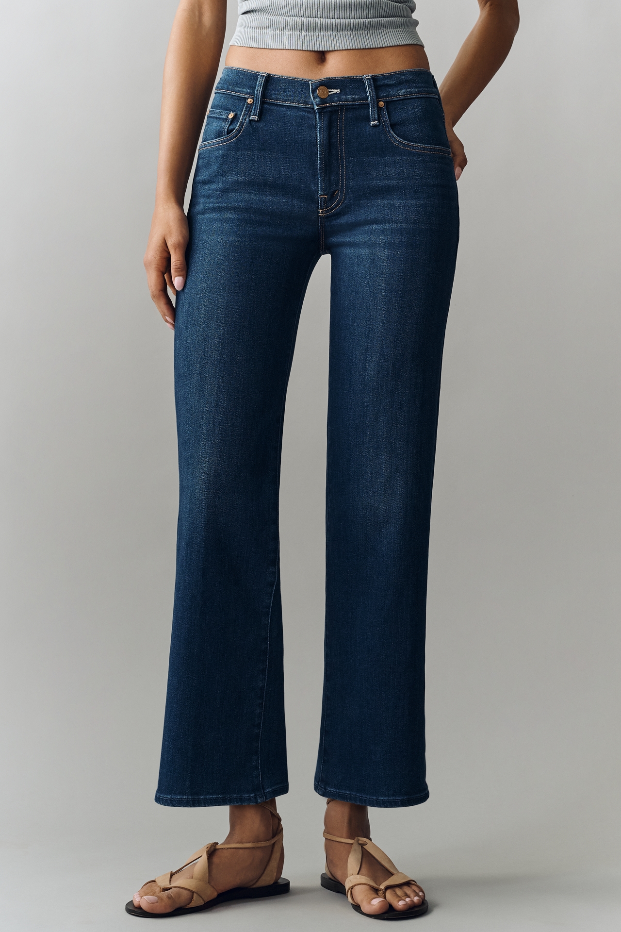 MOTHER The Mid-Rise Rambler Zip Flood Straight Jeans