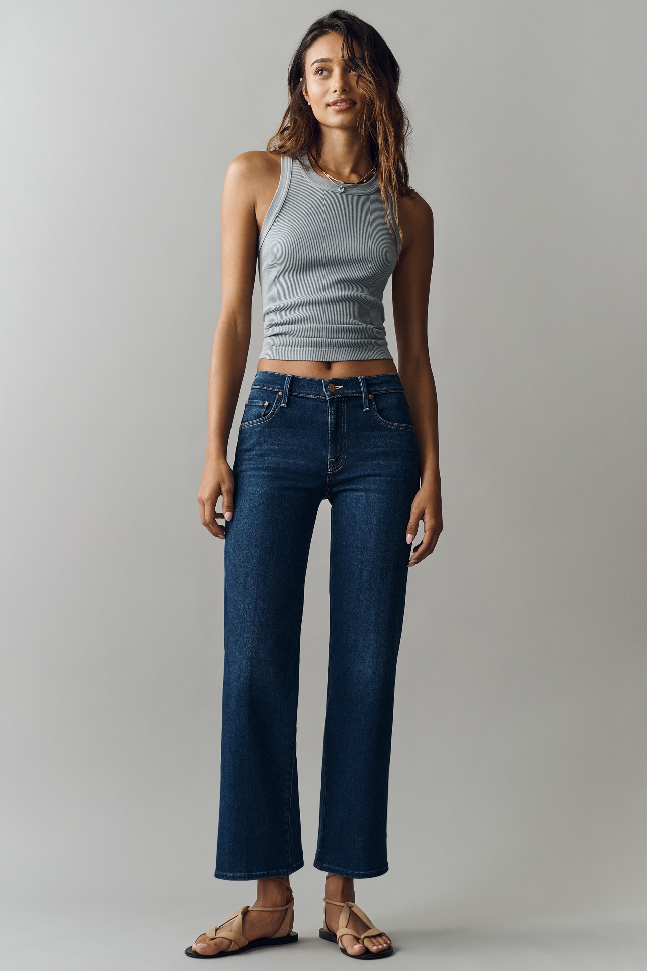 MOTHER The Mid-Rise Rambler Zip Flood Straight Jeans